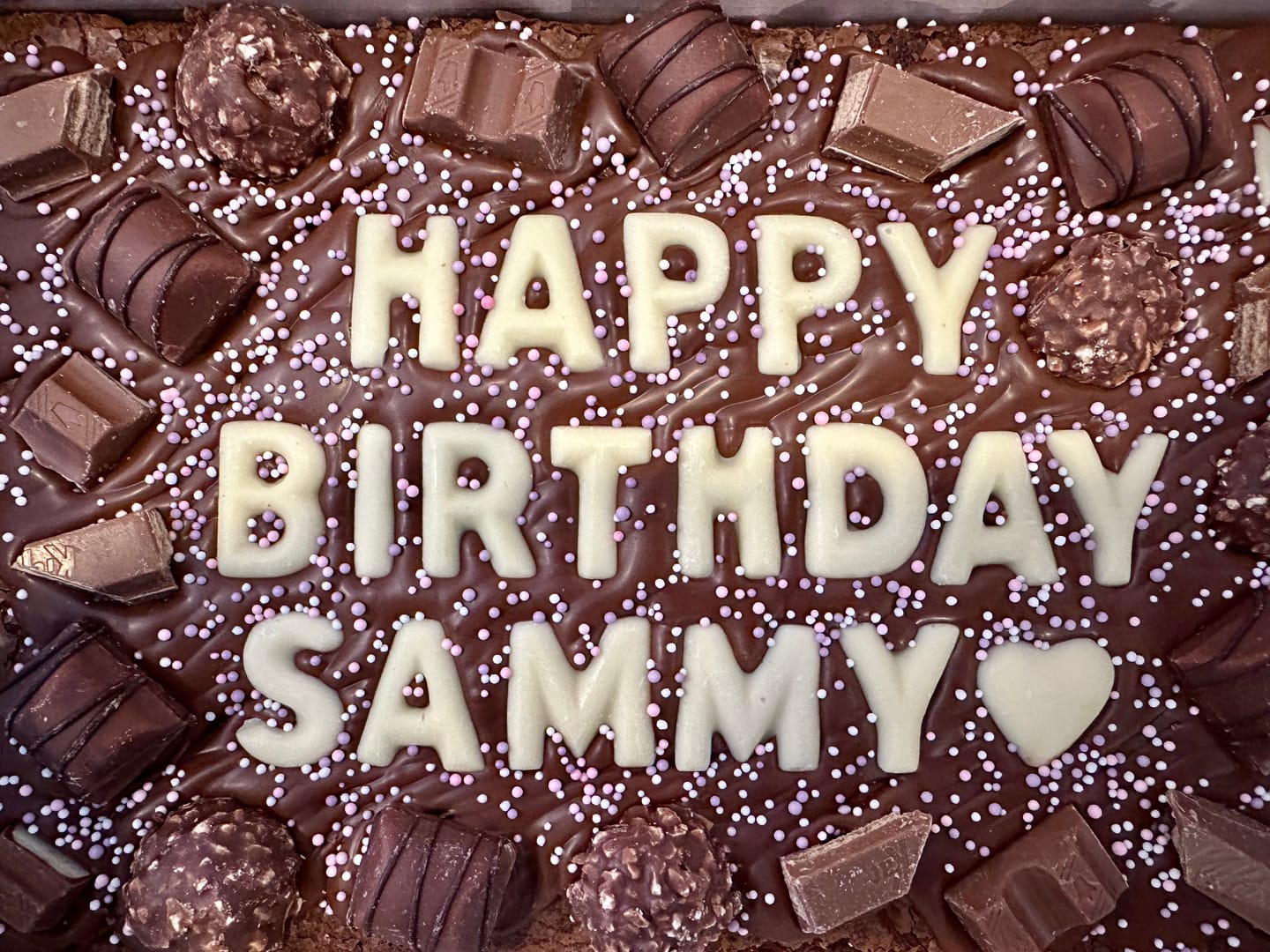 Customer photo review of Mega custom message chocolate fiend brownie