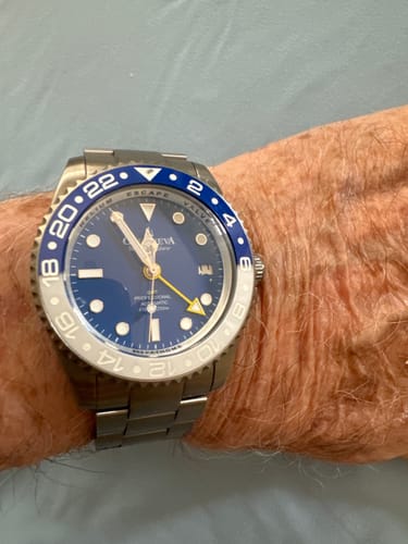 Customer photo review of Oceaneva™ Men's GMT TITANIUM Automatic Deep Marine Explorer 1250M Blue & White Ceramic Bezel Watch