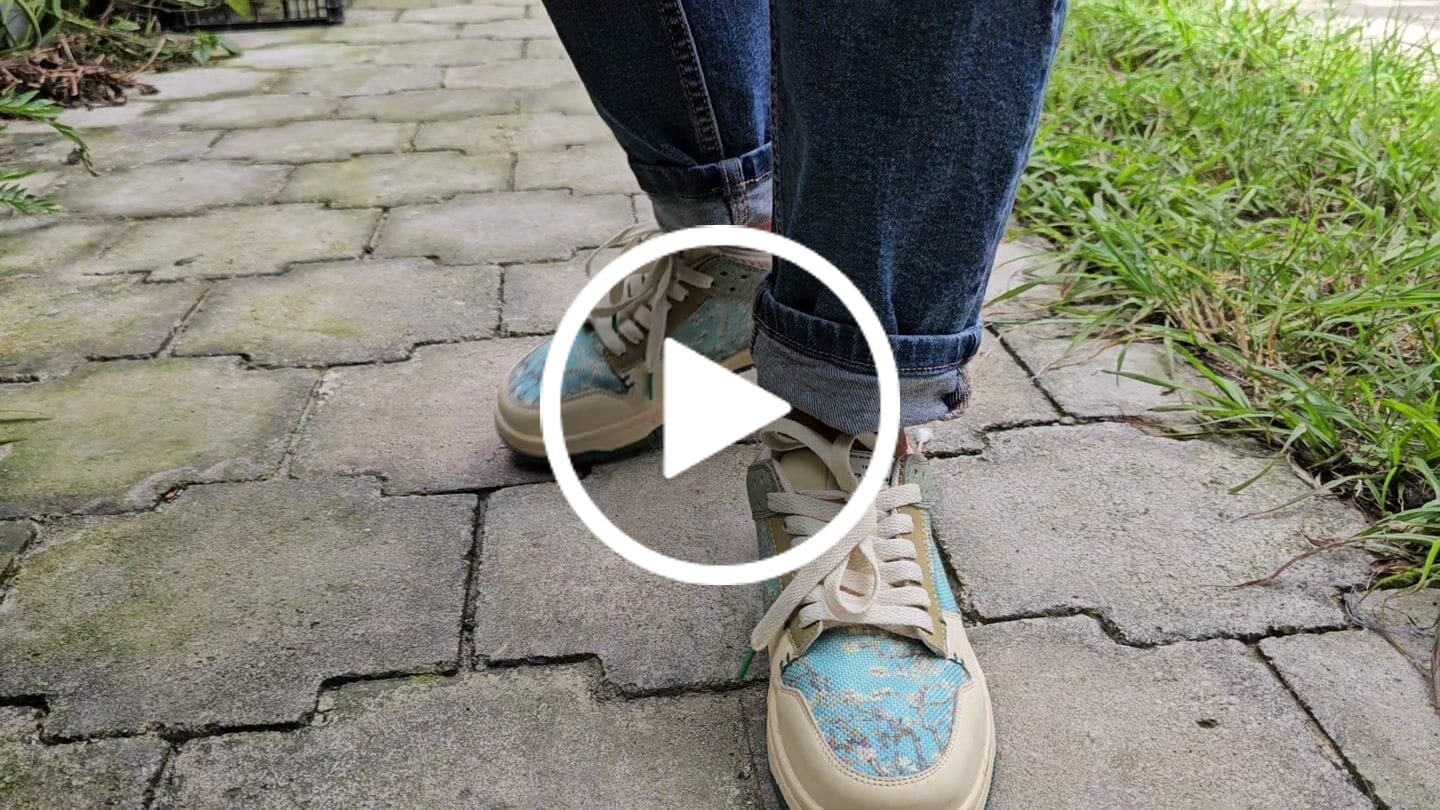 Customer video review of Van Gogh Almond Blossoms inspired sneakers