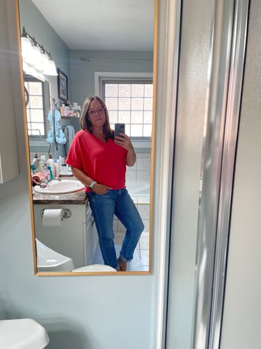 Customer photo review of Jolie Slouchy Dolman Tee (Bright Tangerine)