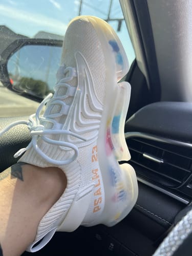 Customer photo review of Women's White Psalm 23s - First Edtition Christian Shoes