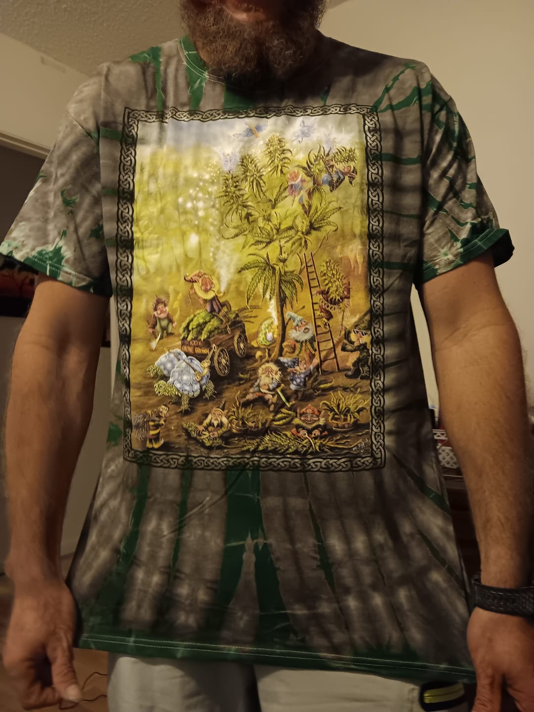 Customer photo review of Tie Dye Gnome Grown Herb T Shirt
