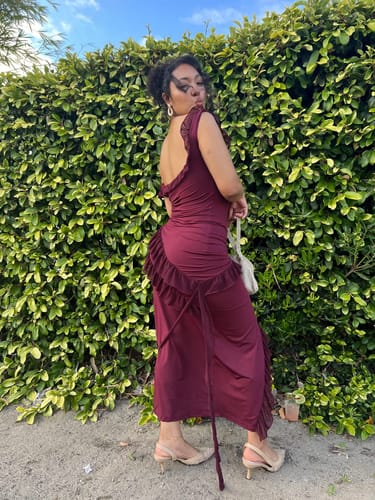 Customer photo review of Mia Ruched Maxi Dress