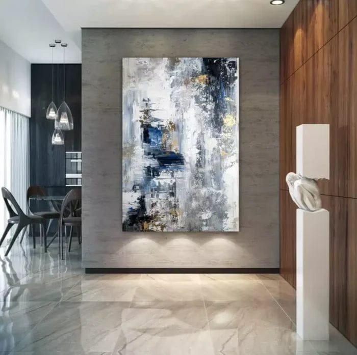Customer photo review of Urban Tranquility – Luxury Hand-Painted Abstract Canvas Art in Blue, Gray & Gold
