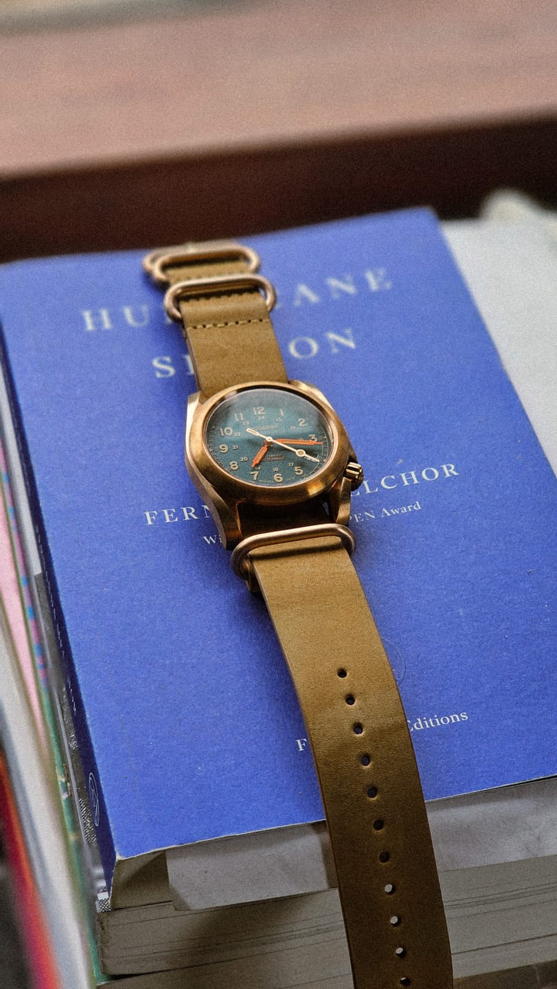 Customer photo review of VOYAGER - 100M Waterproof Bronze Automatic Field Watch | Sandstone Green