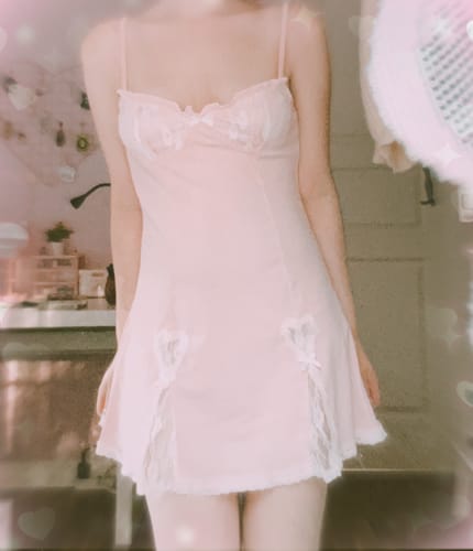 Customer photo review of Stephanie White Bows Pink Lace Dress