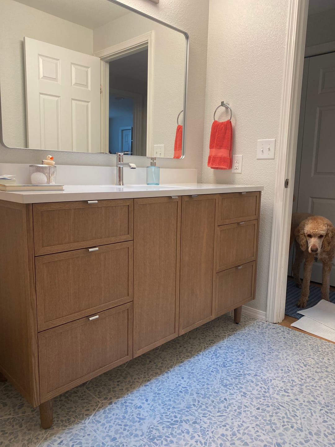 Customer photo review of Cape Breton 60" Mid Century Oak Bathroom Vanity
