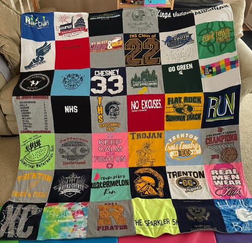 T-shirt quilt featuring trenton cross country college by Danielle from MI