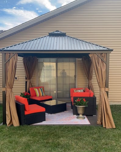 Customer photo review of EROMMY 10' X 10' Hardtop Gazebo, Outdoor Gazebo with Aluminum Frame, Galvanized Steel Double Roof