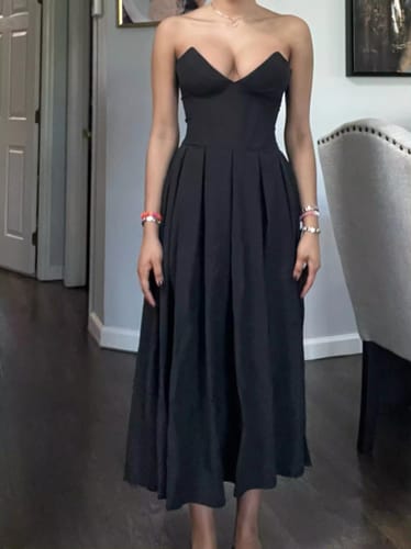 Customer photo review of Adriana Midi A-Line Strapless Corset Dress