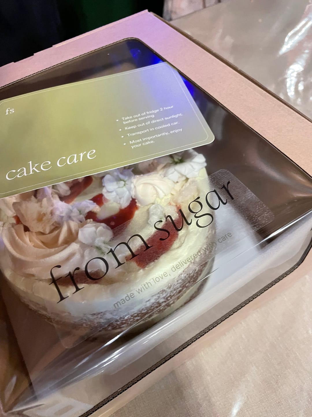 Customer photo review of vanilla & strawberry cake