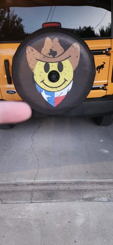 Customer photo review of Custom Spare Tire Cover for Jeep, RV, Bronco Camper, Trailer, & More