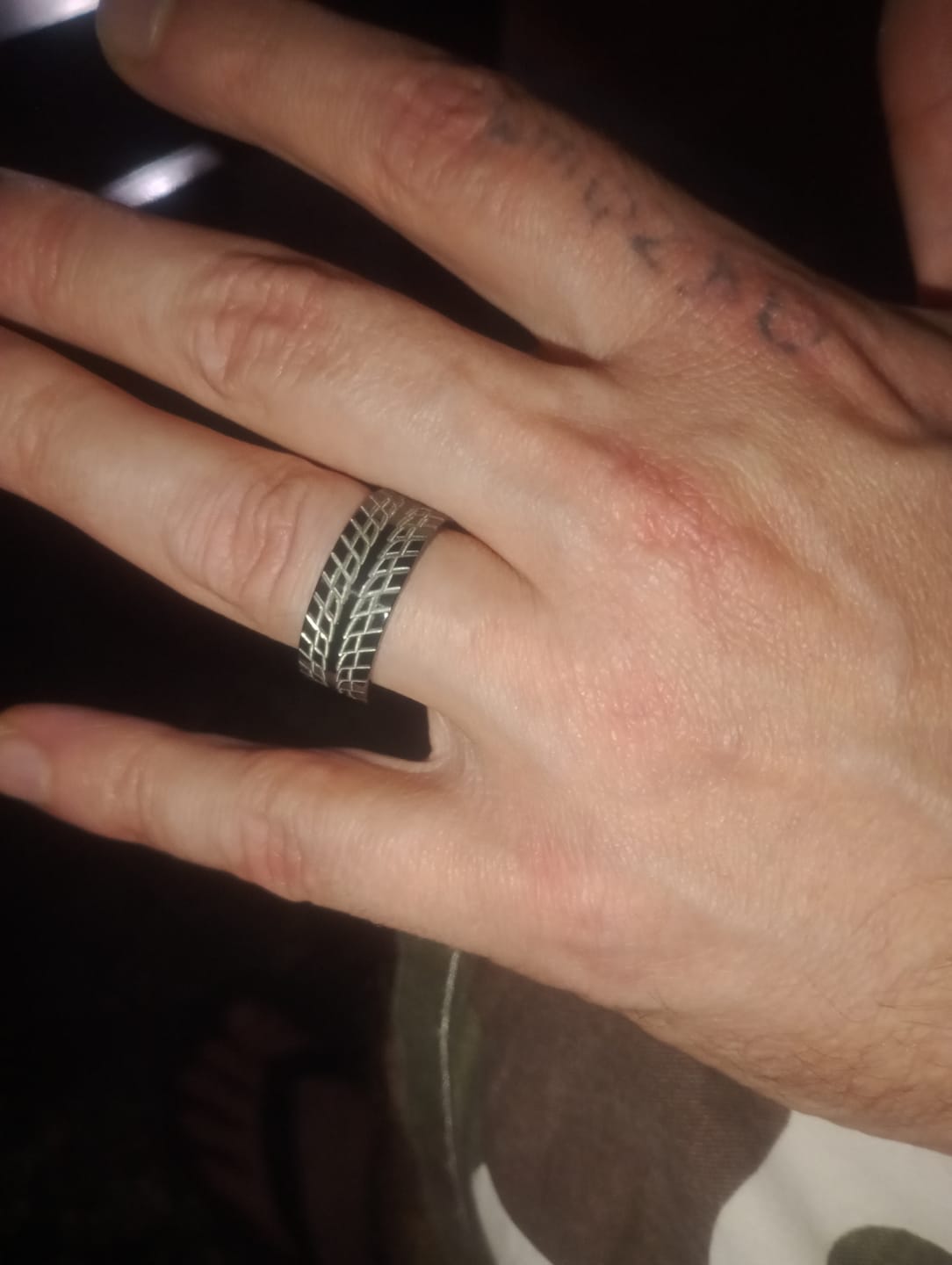 Customer photo review of Tire Track Wedding Band - Two Tone 8mm