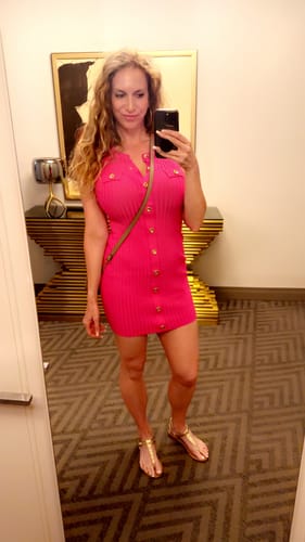 Customer photo review of Manhattan Button Down Ribbed Mini Dress - Pink
