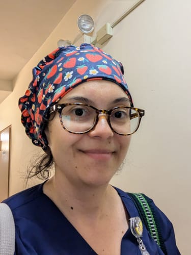 Customer photo review of Scrub Hat - Navy Strawberries