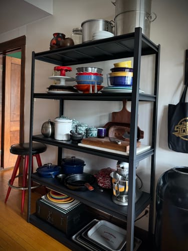 Customer photo review of REIBII  Large Garage Shelving, 5 Tier Industrial Shelving, Steel Storage Shelves Metal Shelving, Heavy Duty Shelving For Warehouse, Basement