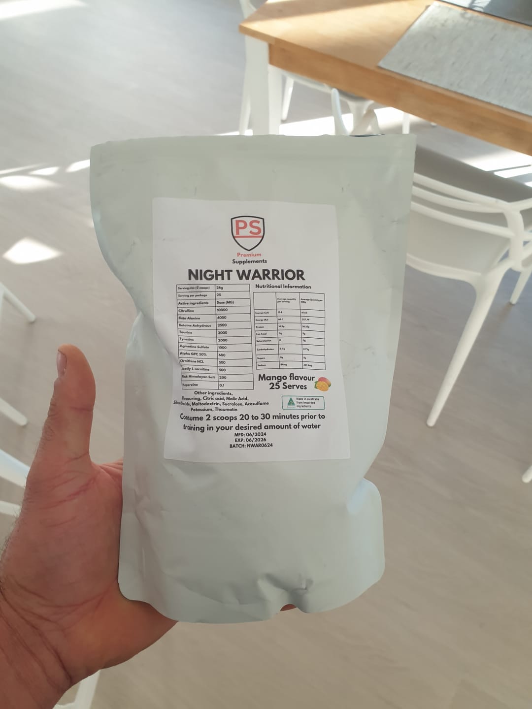 Customer photo review of Night warrior Caffeine-free Pre-workout