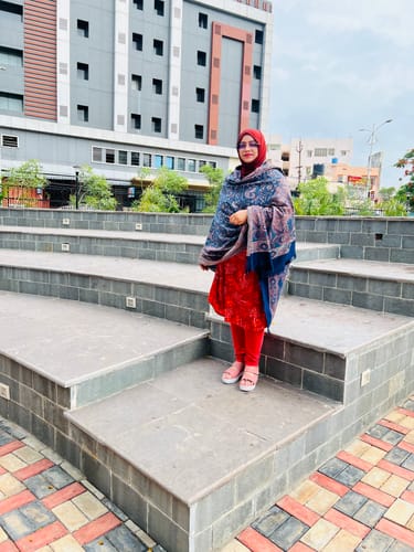 Customer photo review of Pashtush Women'S Shawl, Faux Pashmina Design, Arabic Blue
