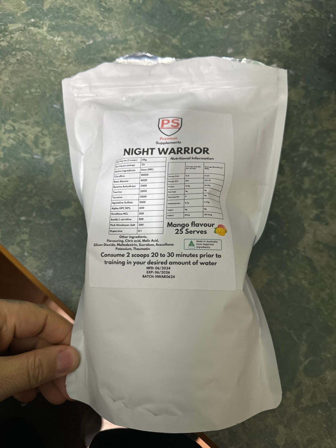 Customer photo review of Night warrior Caffeine-free Pre-workout
