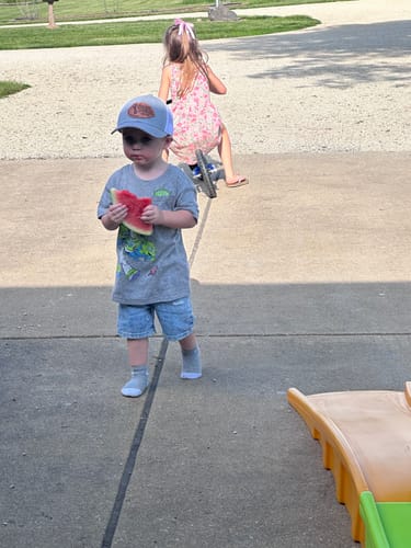 Customer photo review of Youth Custom Leather Patch Trucker Hat - Richardson 112