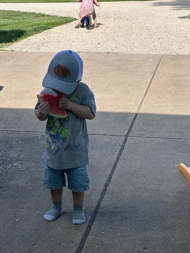 Customer photo review of Youth Custom Leather Patch Trucker Hat - Richardson 112