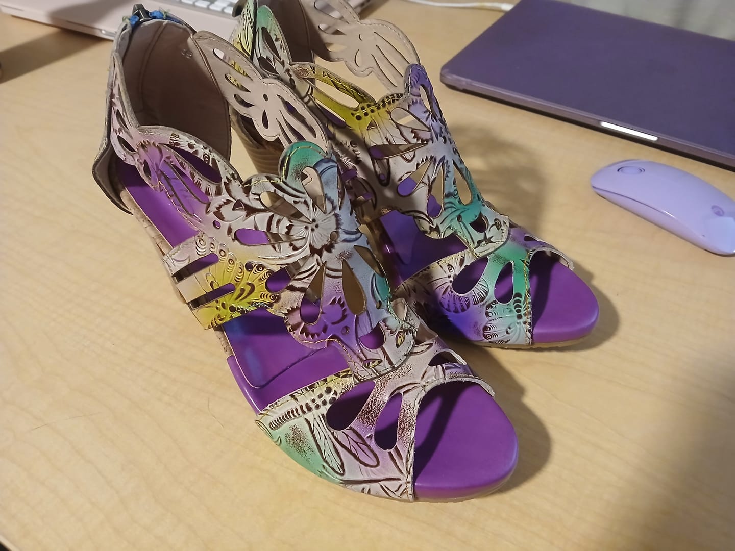 Customer photo review of Bohemia Leather Block Heel Comfy Sandals