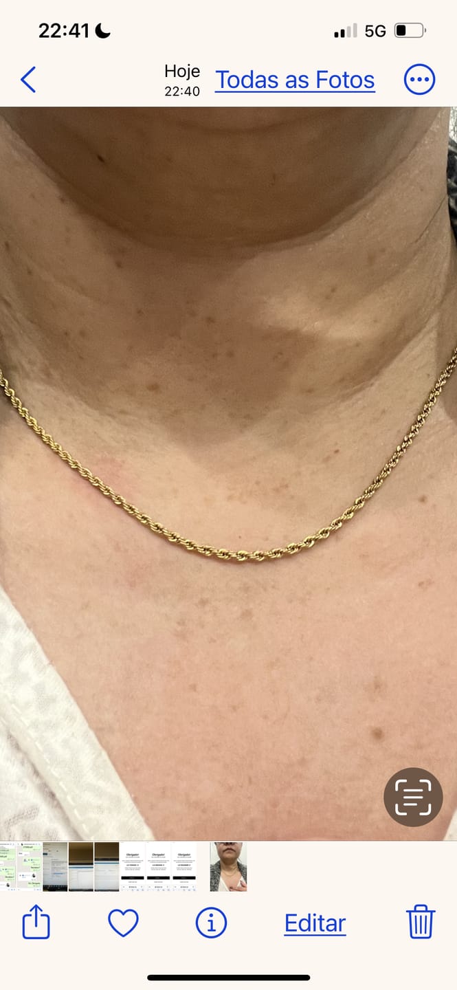 Customer photo review of Colar Cordão Baiano Fino 2mm Banhado em Ouro 18k