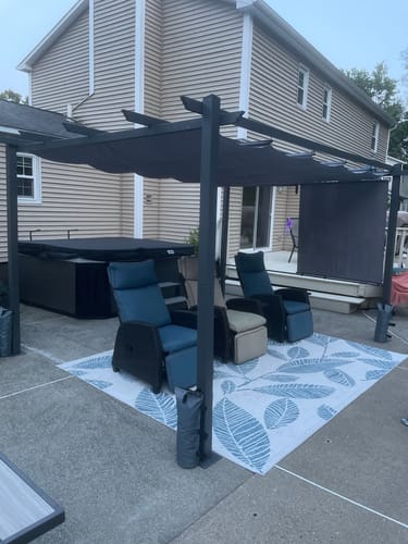 Customer photo review of EROMMY 10' x 13' Outdoor Pergola with Retractable Canopy, Aluminum Frame, Patio Metal Shelter with Adjustable and Removable Sun Shade Canopy