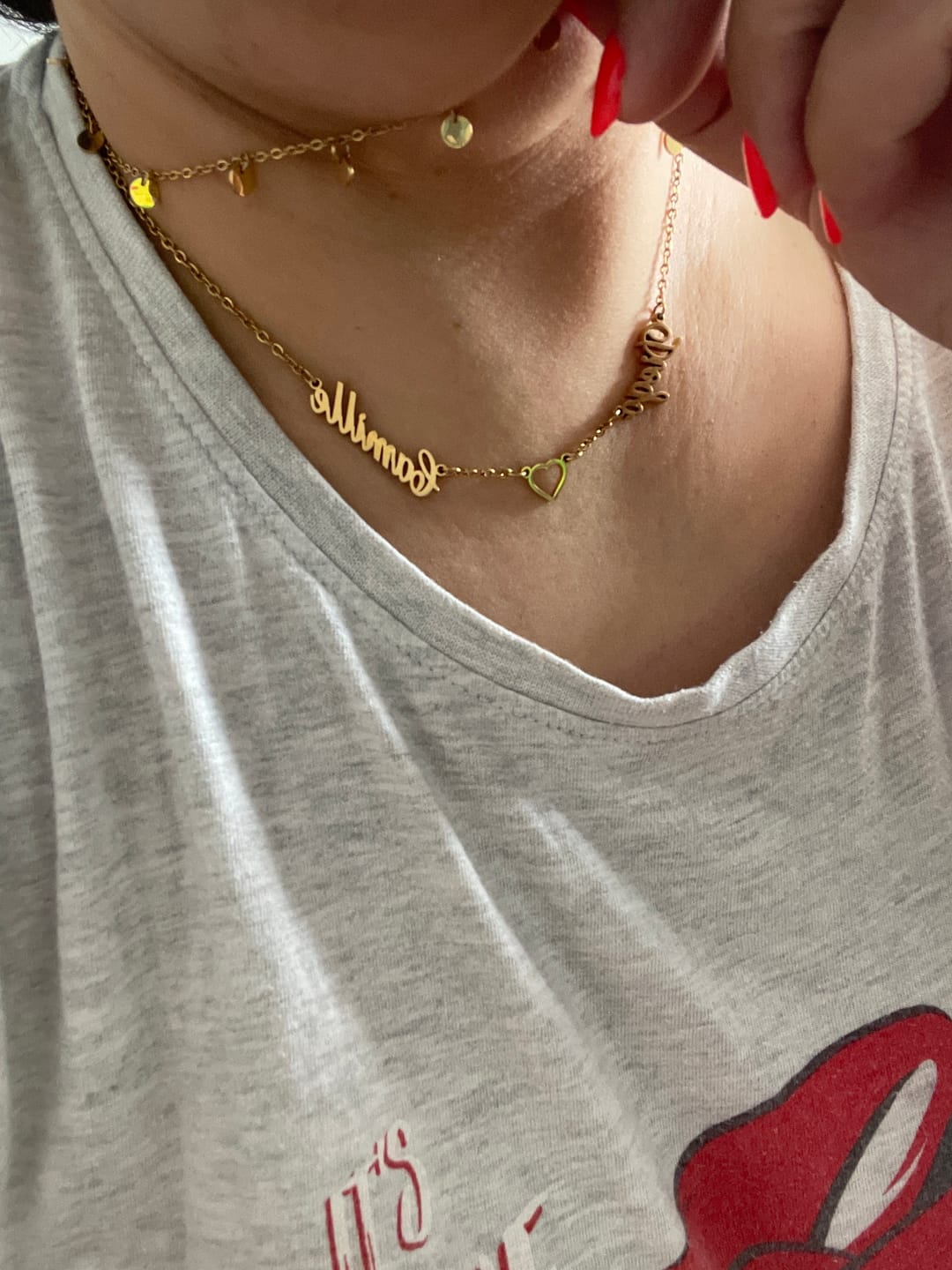 Customer photo review of Collier Coeur & Prénoms Sautoir Personnalisé