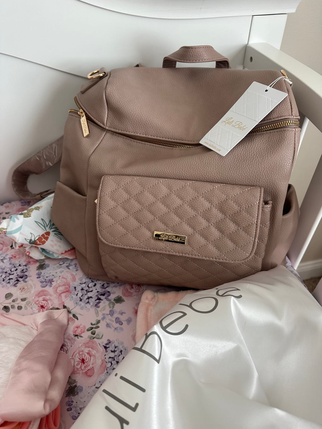 Customer photo review of Monaco Diaper Bag | Nude Rose
