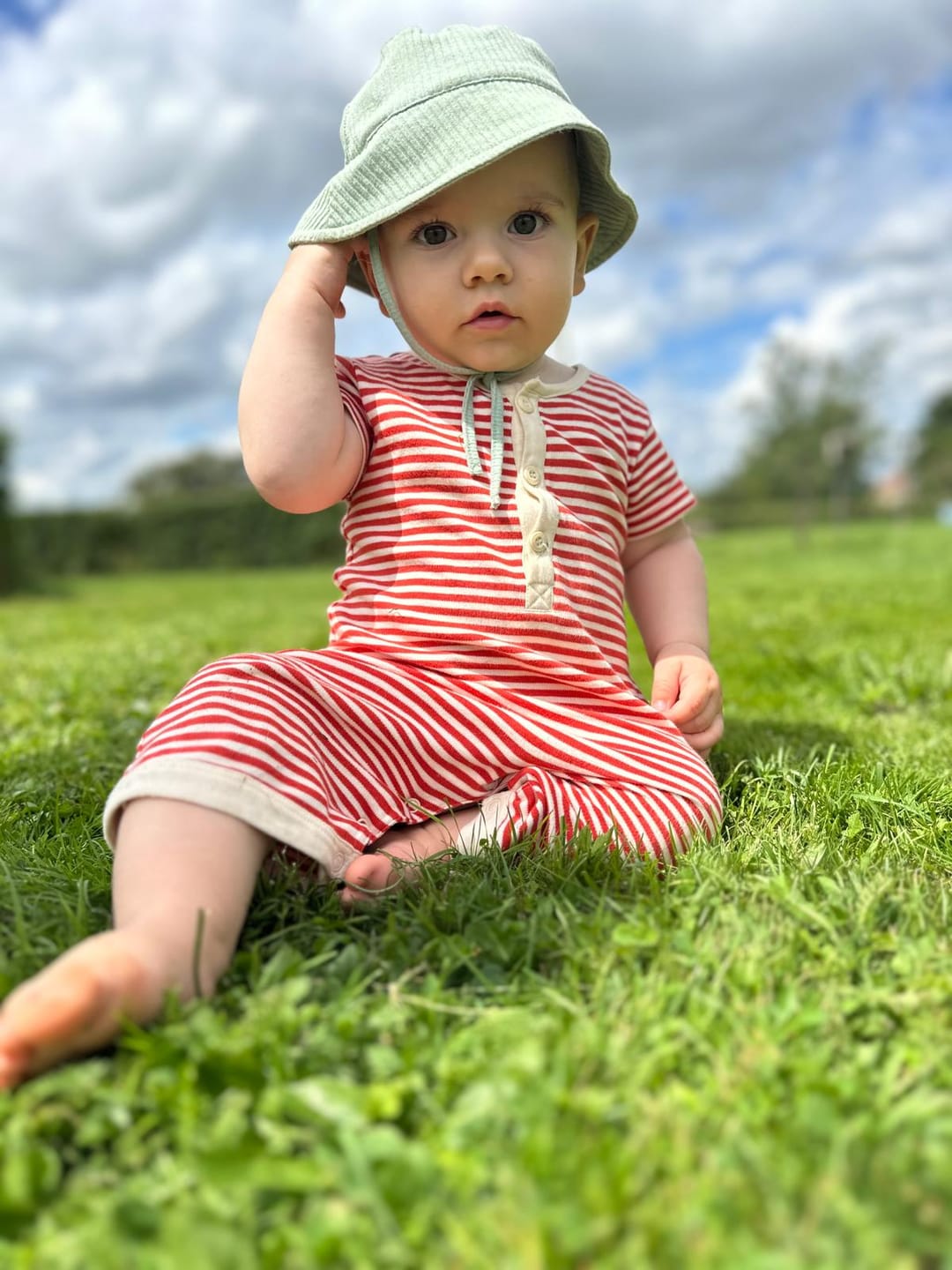 Customer photo review of Nautical Striped Organic Shortie Romper