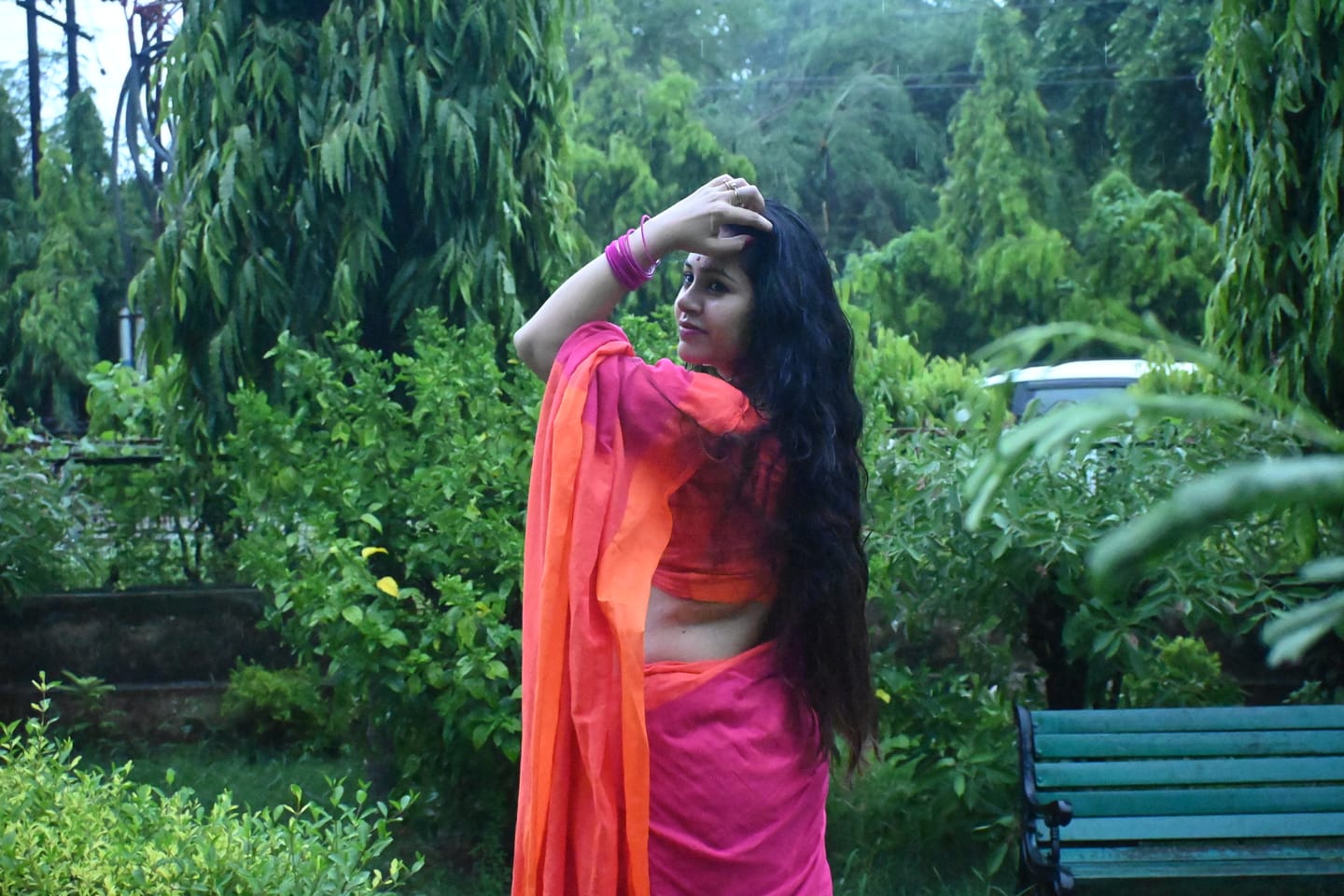Customer photo review of Pink Orange Soft Cotton  Saree