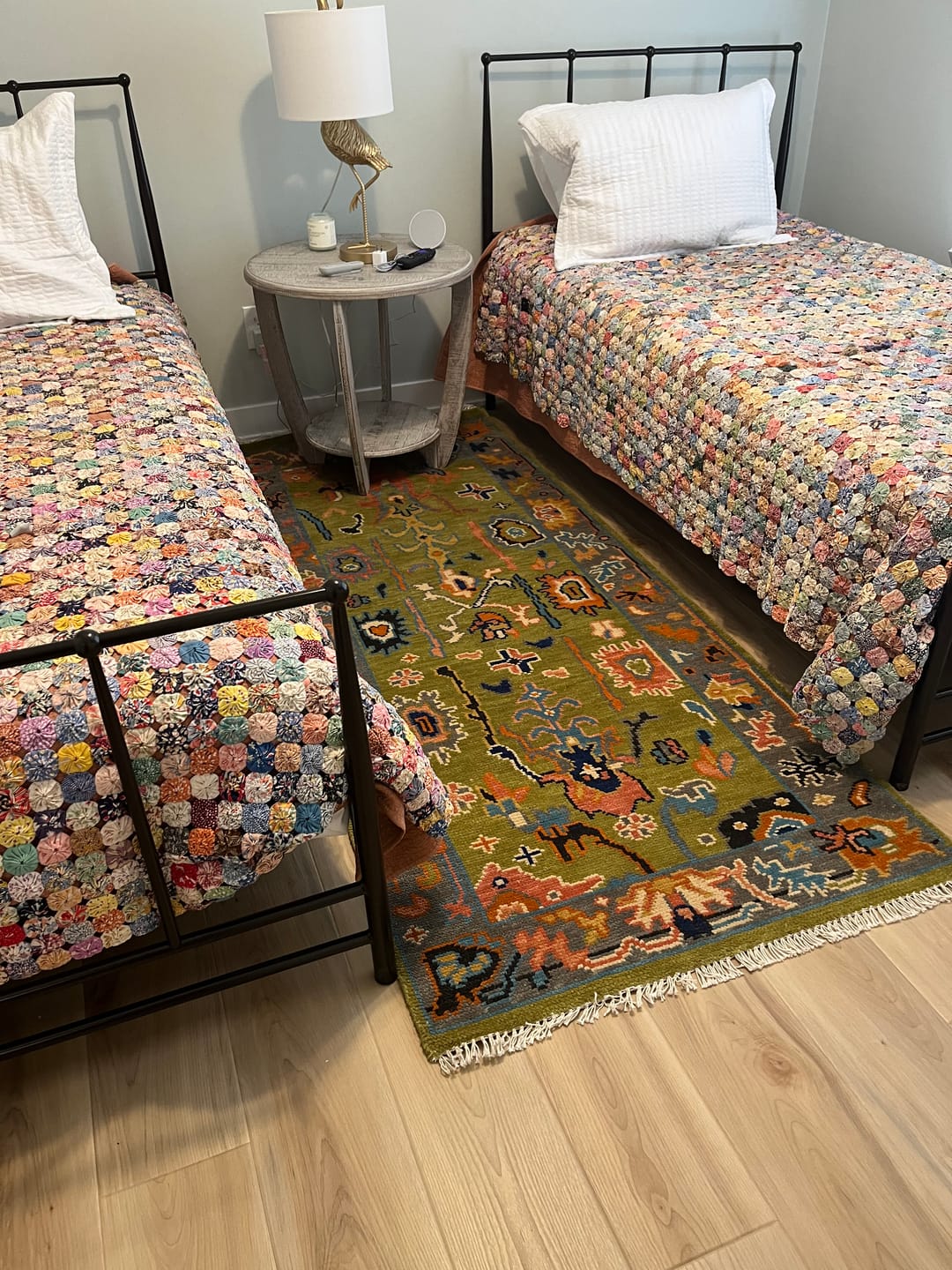 Customer photo review of Custom Made Green, Gray and Peach Colorful Hand knotted Traditional Oushak wool Area Rug