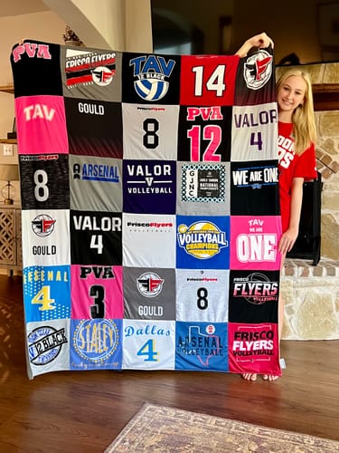 T-shirt quilt featuring valor volleyball team by Jody from TX