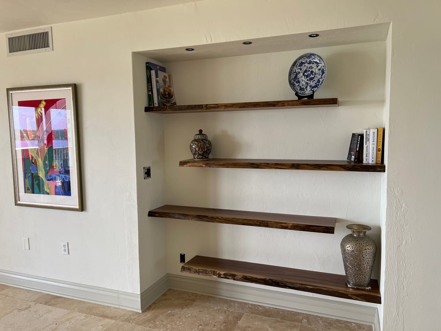 Customer photo review of Live Edge Walnut Floating Shelves
