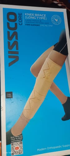Customer photo review of Knee Brace - Long (19" Brace) | Ideal firm Knee support that limits knee motion & stabilizes the knee with mediolateral metal supports | Color - Beige