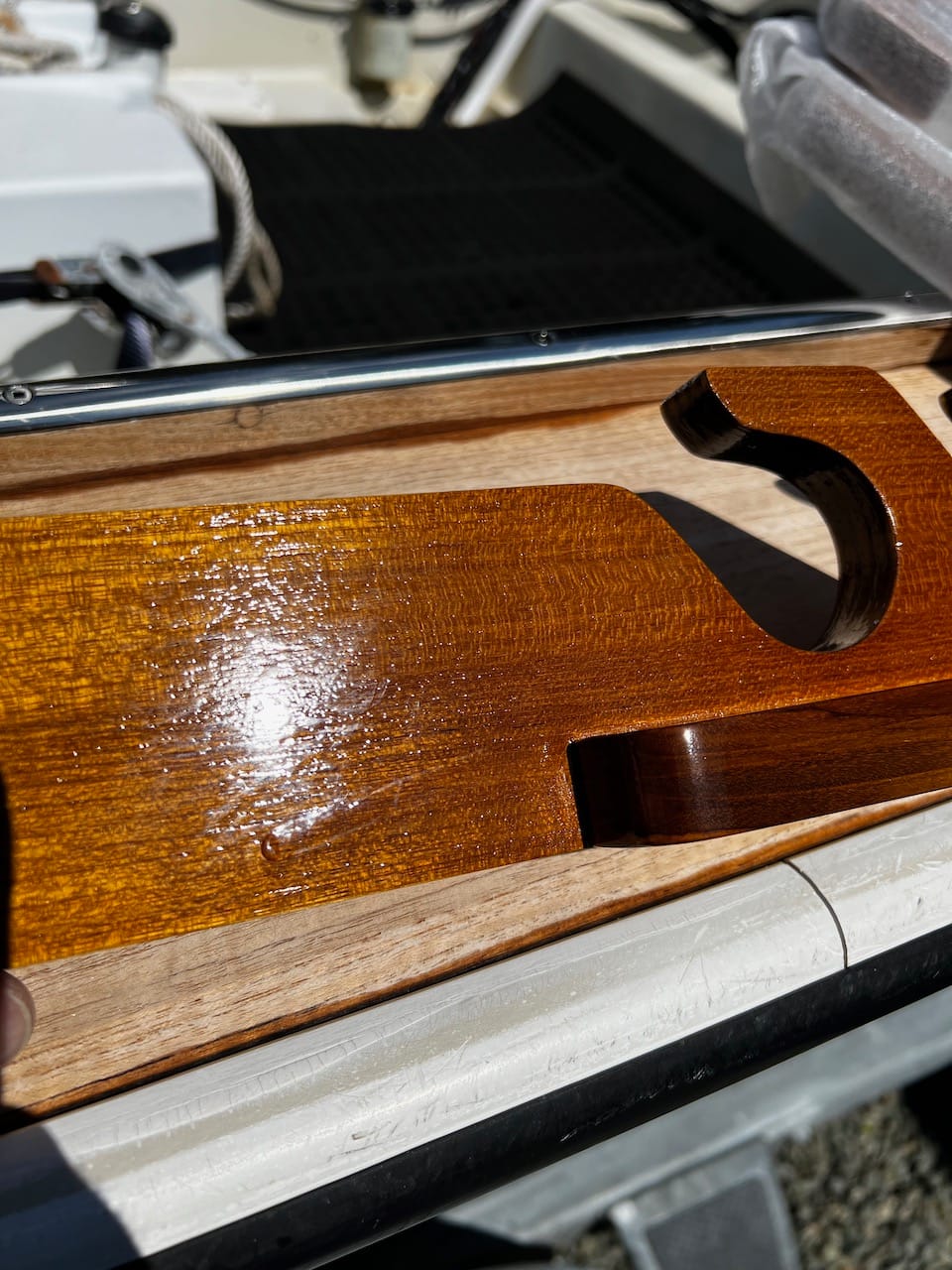 Customer photo review of Boston Whaler Teak Under Gunnel Outrage Rod Holders