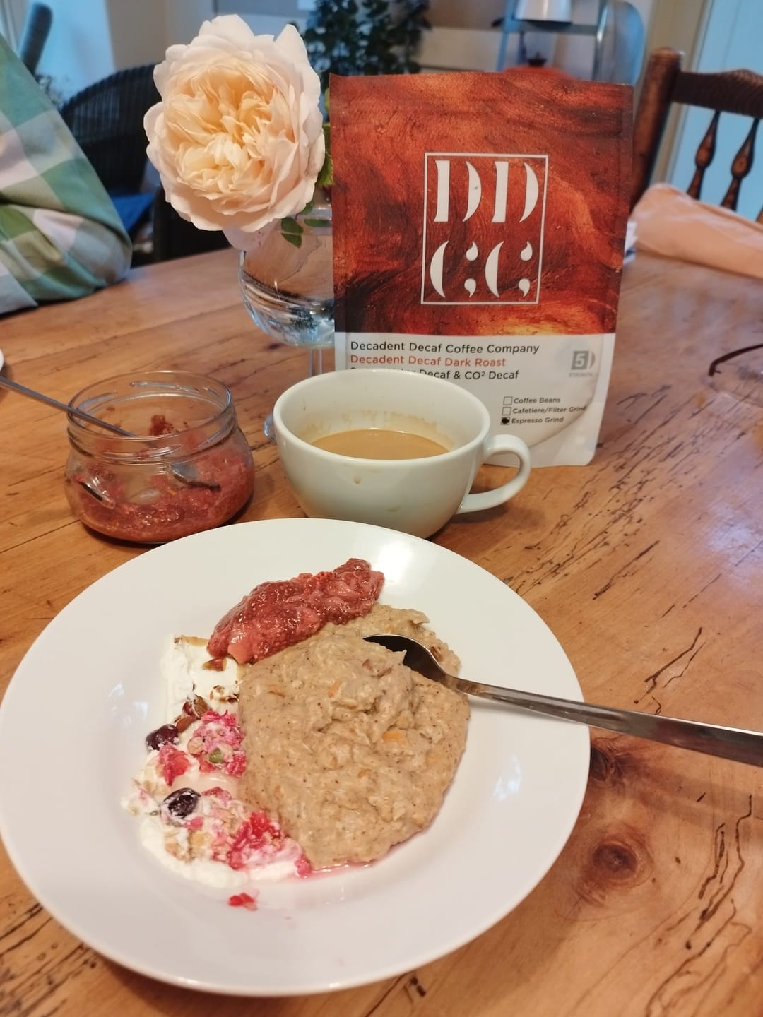 Customer photo review of Decadent Decaf Dark Roast Decaffeinated Coffee Blend - Swiss Water Decaf/CO2 Process - Strength 5
