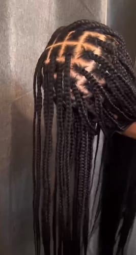 Customer photo review of Kora - Pre Bleached Human Hair Lace Lightweight Knotless Swiss HD Lace Box Braided Wig 100 Strands