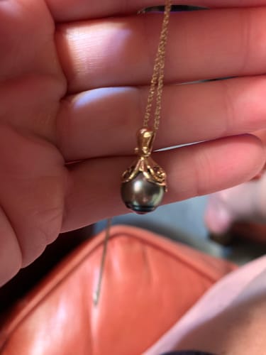 Customer photo review of 14k Gold Tahitian Pearl Octopus Necklace