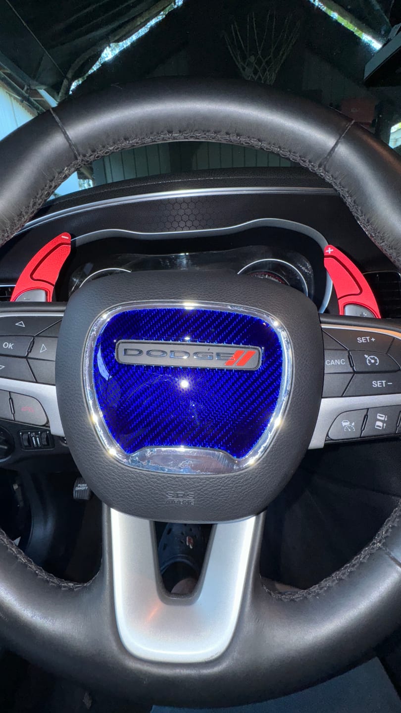 Customer photo review of Dodge Challenger/Charger/Durango 2015-2023 Carbon Fiber Steering Wheel Airbag Center Overlay