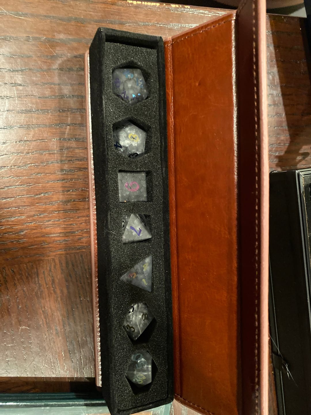 Customer photo review of Black Inked Lightning Glass Cracked Glass (And Box) DND Dice Set