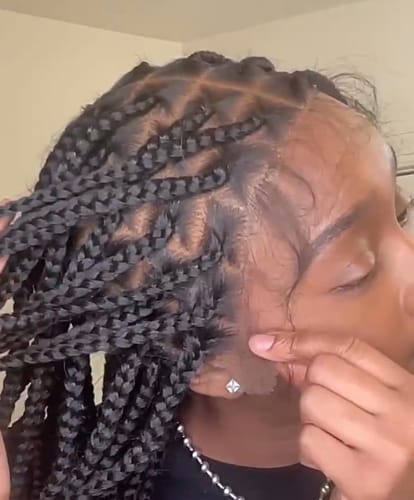 Customer photo review of Kora - Pre Bleached Human Hair Lace Lightweight Knotless Swiss HD Lace Box Braided Wig 100 Strands