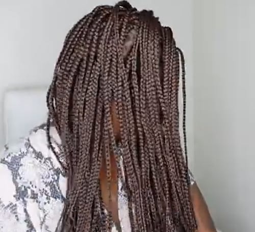 Customer photo review of Kora - Pre Bleached Human Hair Lace Lightweight Knotless Swiss HD Lace Box Braided Wig 100 Strands
