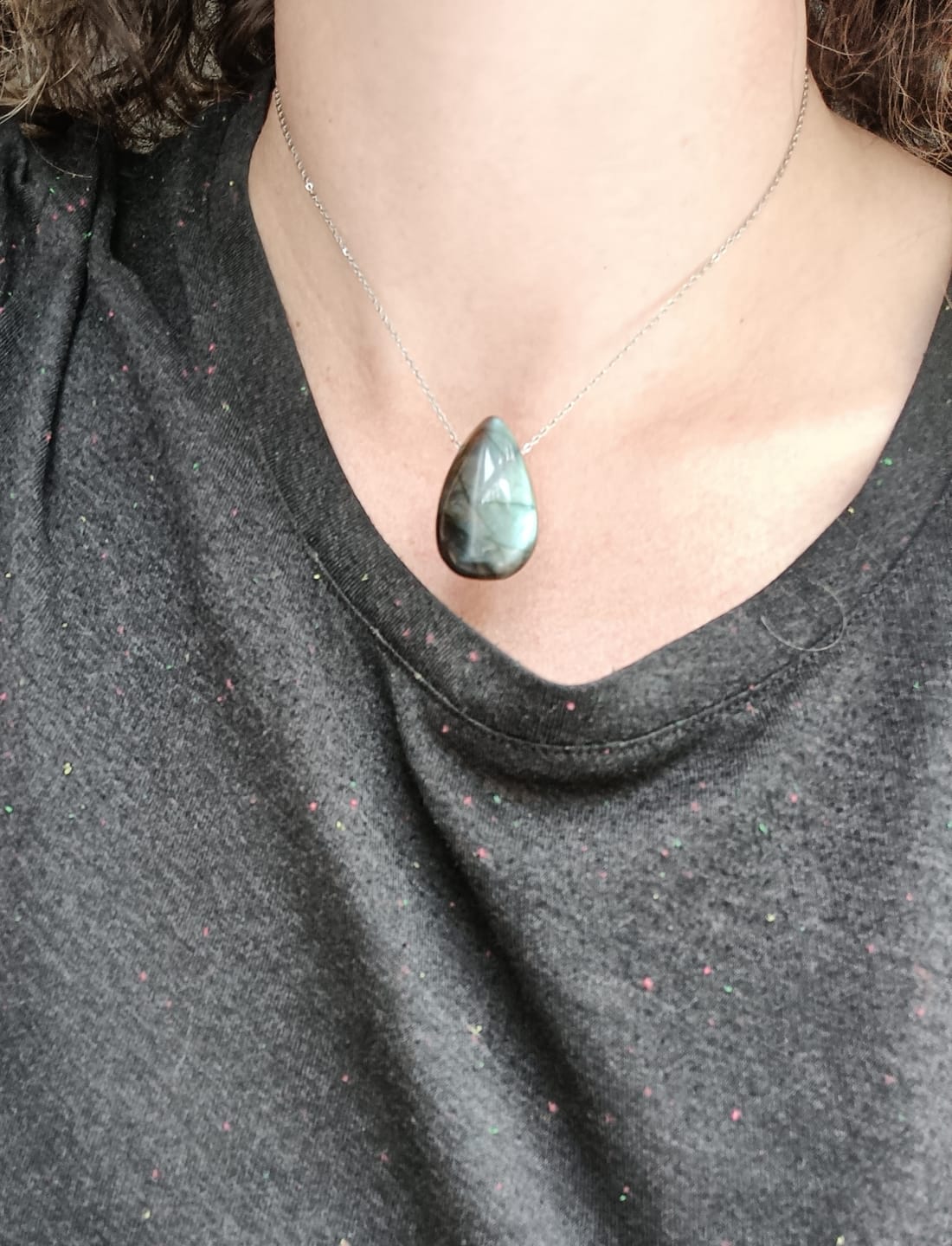 Customer photo review of Buddha Stones Labradorite Water Drop Support Healing Necklace Pendant