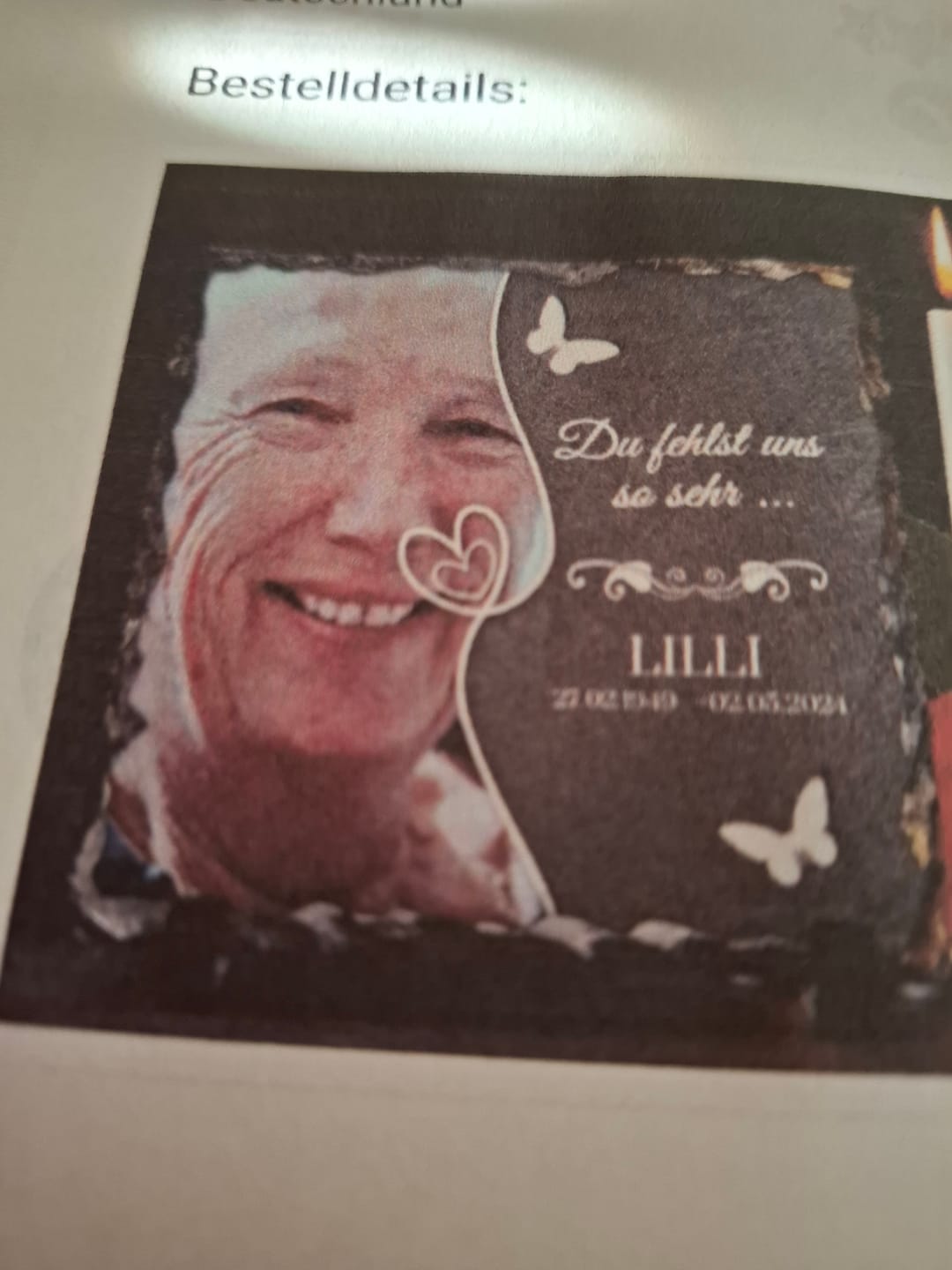 Customer photo review of Du fehlst uns so sehr ... - Individuelle Schieferplatte