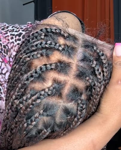 Customer photo review of Kora - Pre Bleached Human Hair Lace Lightweight Knotless Swiss HD Lace Box Braided Wig 100 Strands