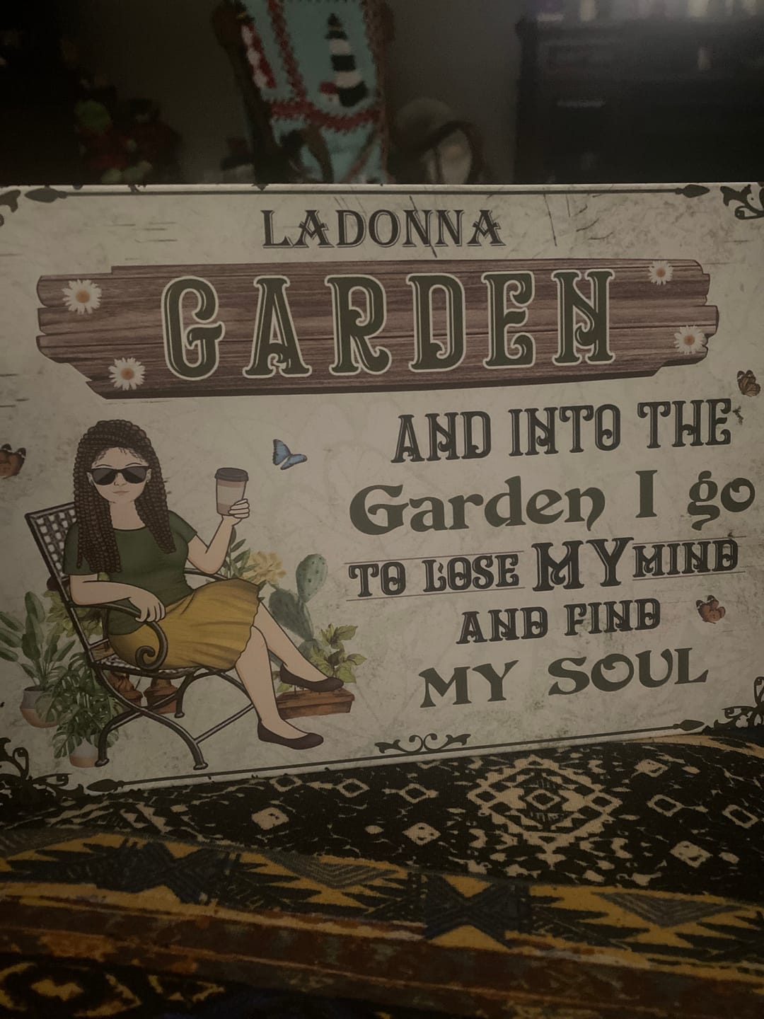 Customer photo review of And Into The Garden I Go Gardening Girl - Garden Sign - Personalized Custom Classic Metal Signs