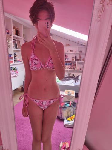 Customer photo review of Kawaii Kitten Face Pink Bikini Set