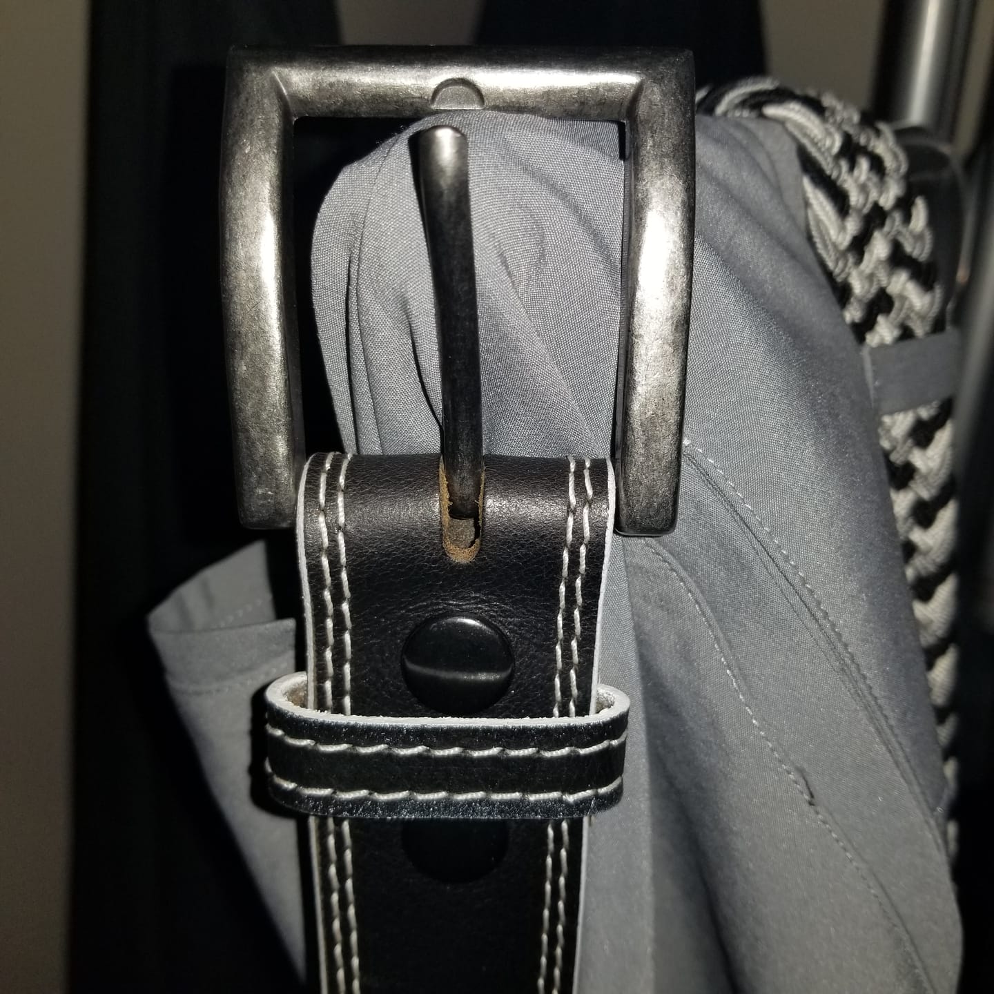 Customer photo review of The Poseidon Belt - Black Full Grain Leather Belt with Blue Stitches